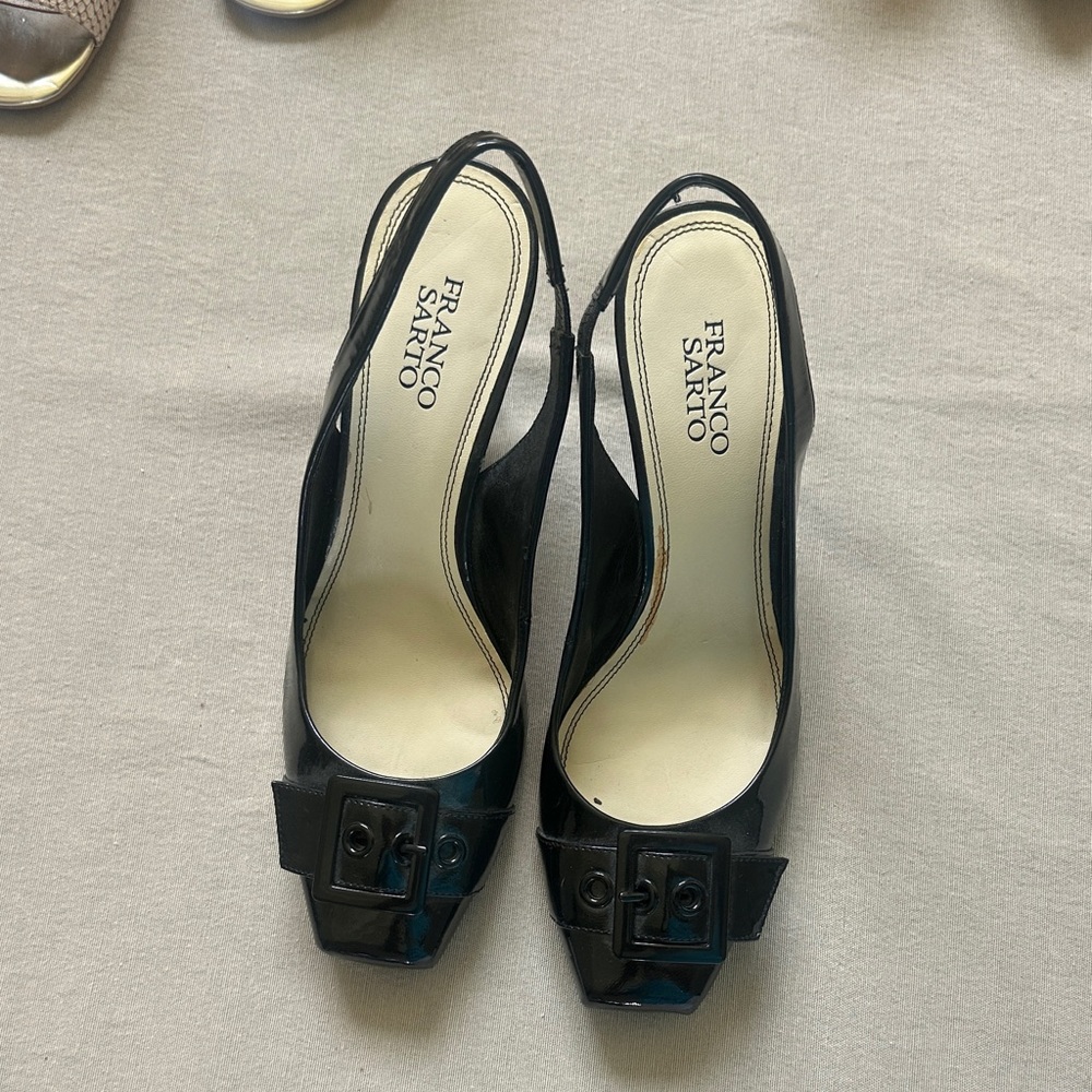 Franco Sarto Black Buckle Slingback Heels